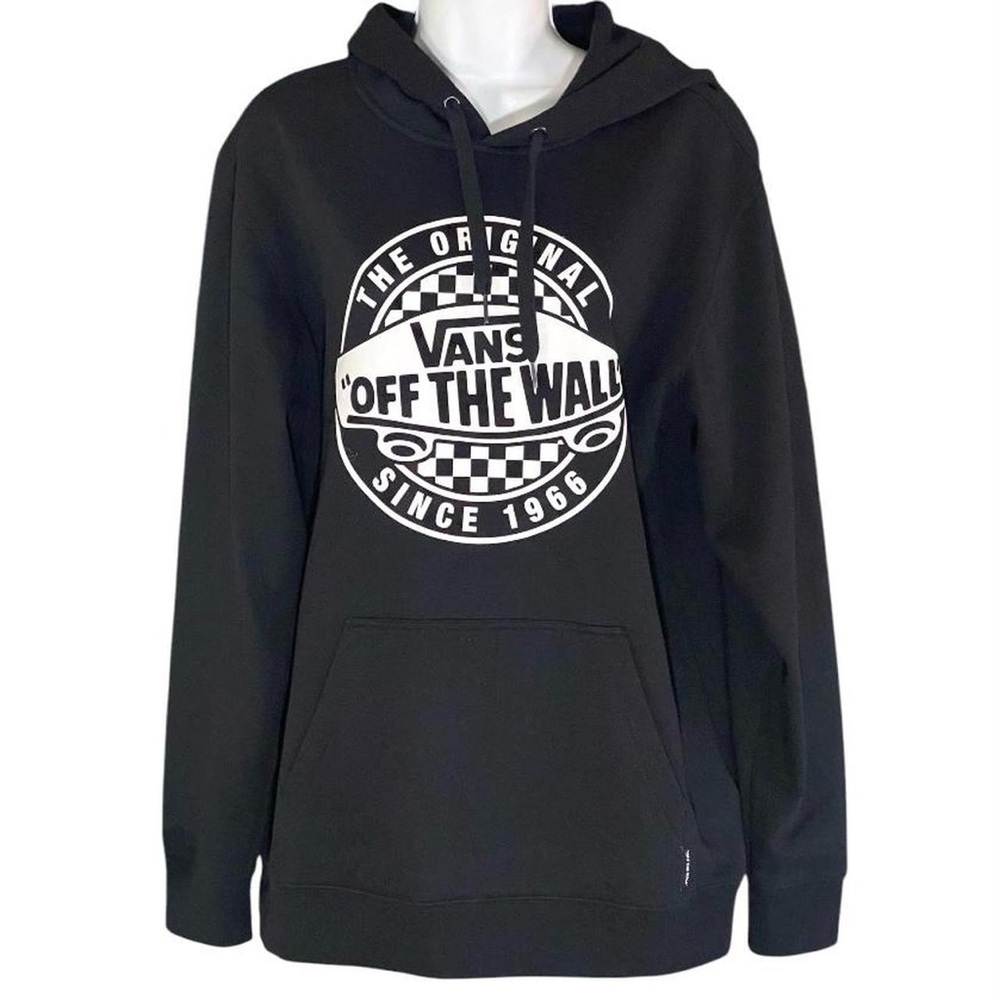 Vans Mens Hoodie Sweatshirt Black White Size Small Retro Skater Surf